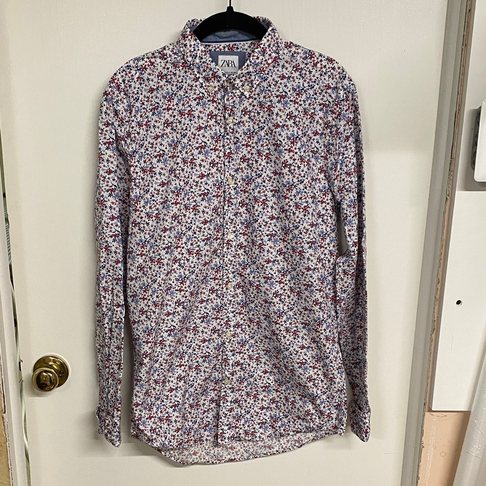 Zara Men's Multicolor Floral Slim Fit Button Down Shirt